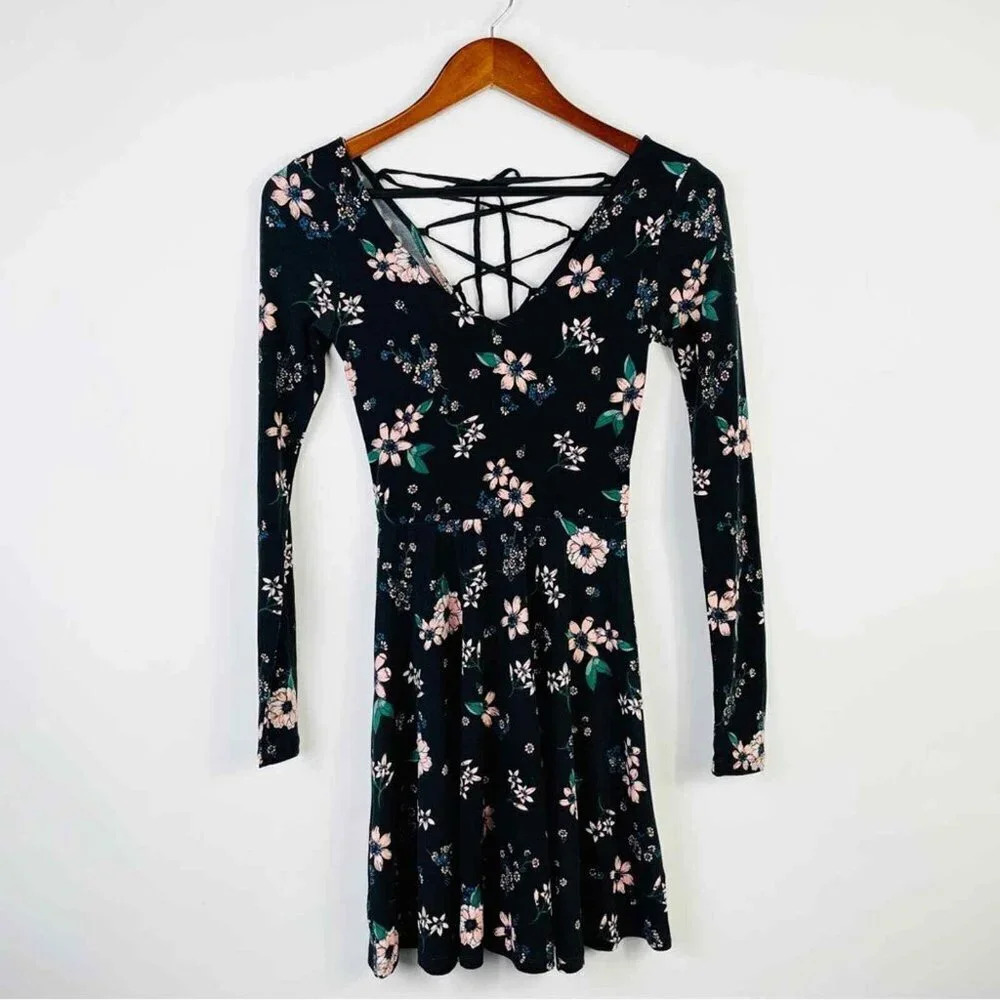 AEROPOSTALE Floral Long Sleeve Skater Dress XS